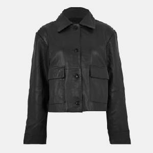 Biba Дамско яке Biba Womens Collar Hip Length Long Sleeve Leather Jacket - Black