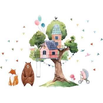 Ambiance Детски стикер за стена "Гигантското дърво и къщичката на щастието", 90 x 120 cm - Ambiance (col-ROS-D041)