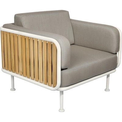 Mindo Nízké křeslo Mindo 100, rám hliník barva Off White, teak, venkovní látka barva Grey Chine