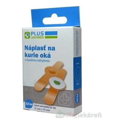 PLUS LEKÁREŇ Náplasť na kurie oká s kyselinou salicylovou, 12 mm x 70 mm 12 ks