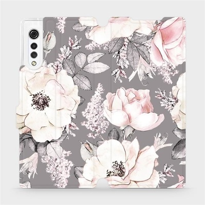 Pouzdro Mobiwear parádní flip LG Velvet - MX06S Květy na šedém pozadí