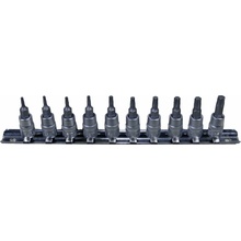 Condor 100-04334 Zástrčné hlavice TORX 1/4", rozměry T7 - T40, sada 10 kusů na kolejnici