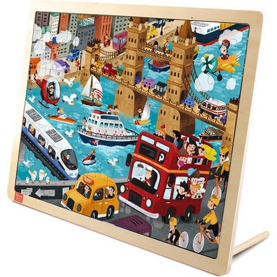 Toi World Детски дървен пъзел Toi World - Градски транспорт, 100 части (TWTP011)