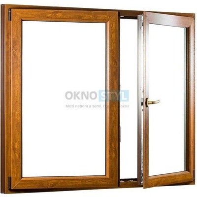 OKNOSTYL.cz dvoukřídlé plastové okno se štulpem REHAU 14500 x 14500 mm Bílá / Zlatý dub