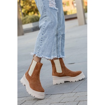 Moda Trend Дамски велурени боти със странични ластици - Таба #363836 (363836_Кафяво)