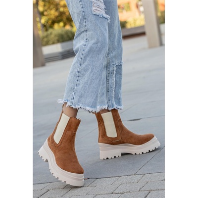 Moda Trend Дамски велурени боти със странични ластици - Таба #363836 (363836_Кафяво)