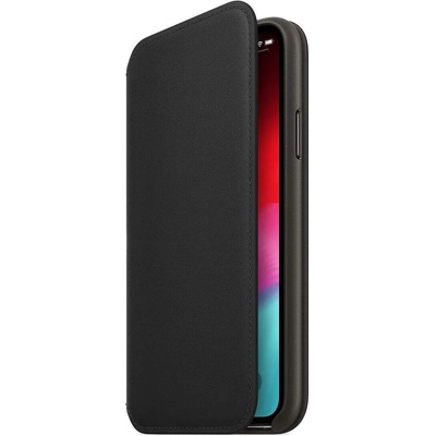 Apple Leather Folio Case - оригинален кожен (естествена кожа) калъф за iPhone XS (черен)