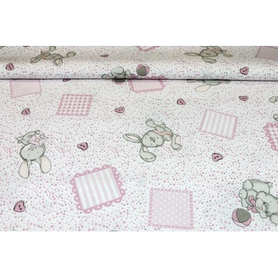MADE IN ITALY Bavlnená látka Zajačik ružová, š. 140 cm Ružová