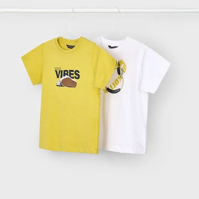 MAYORAL Сет 2 тениски къс ръкав athletics жълто и бяло за мини момче Майорал