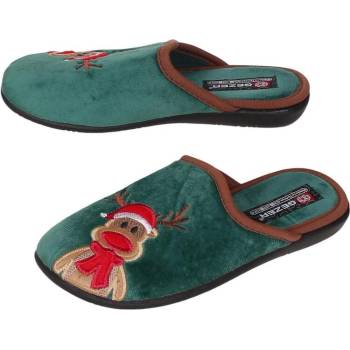 Дамски коледни пантофи в зелено с еленче
