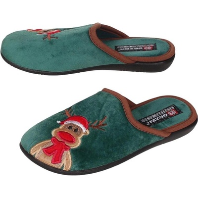 Дамски коледни пантофи в зелено с еленче