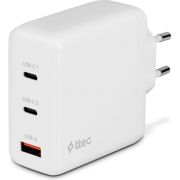 Ttec Зарядно 220V ttec SmartCharger Trio GAN 120W PD Travel Fast Charger 2 USB-C+USB-A -Бяло