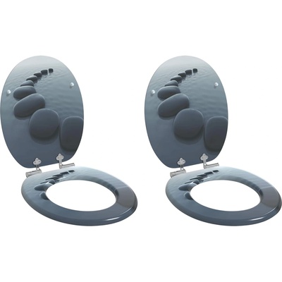vidaXL Мека затваряща се тоалетна седалка 2 бр. Сив 44 x 38 см ПДЧ (3414534)