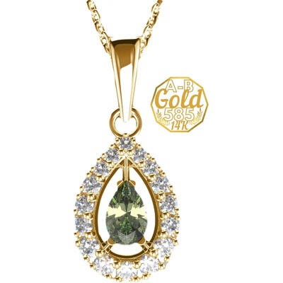 A B Queen pendant with moldavite and zircon in yellow goldjw AUVZ1046