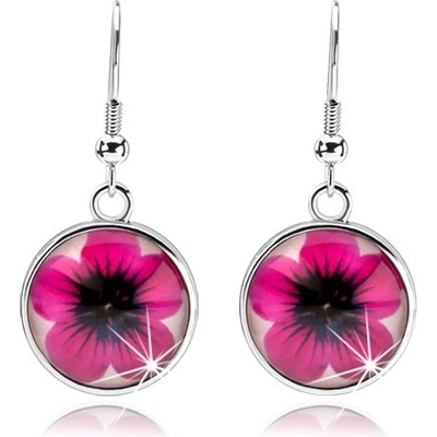 Šperky eshop cabochon vypouklé sklo růžový kvítek na bílém podkladu SP72.09