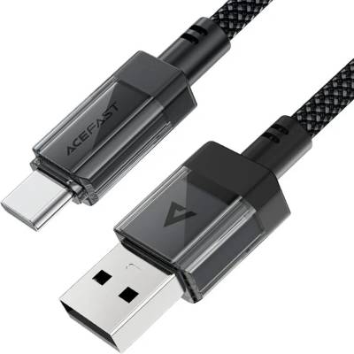 ACEFAST - Кабел за данни (C12-04) - Бързо зареждане, USB към Type-C, 3A, Прозрачен корпус, Плетена найлонова обвивка, 1.2 м - Черен