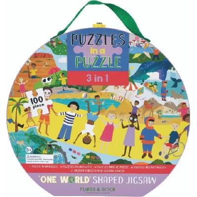 Floss and Rock Детски пъзел 3 в 1 Floss & Rock - Един свят, 100 части (43P6361)