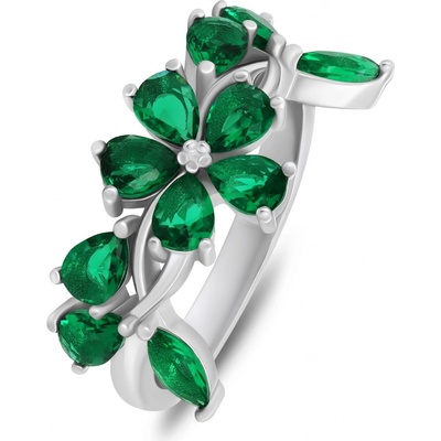 Brilio Silver stříbrný prsten se zelenými zirkony RI066WG