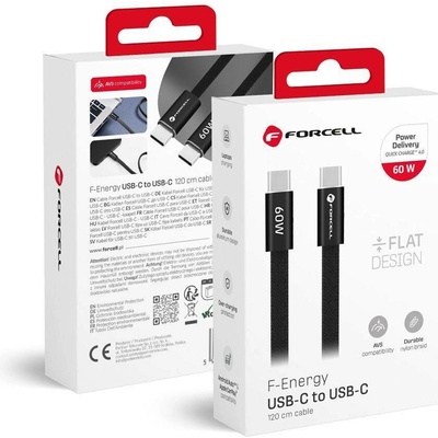 Forcell CCFN23 USB-C / USB-C plochý 60W PD QC4.0 AVS 1,2m černý