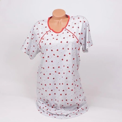 Нощница за бременни и родилки в сиво с ягодки и калинки