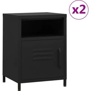 vidaXL Нощни шкафчета, 2 бр, черни, 35х35х51 см, стомана (3095221)