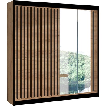 EMS Гардероб с огледало SANTINO 203x215 см дъб крафт/черен (MT0113)