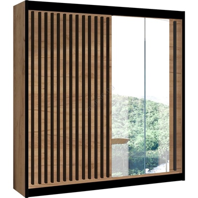 EMS Гардероб с огледало SANTINO 203x215 см дъб крафт/черен (MT0113)