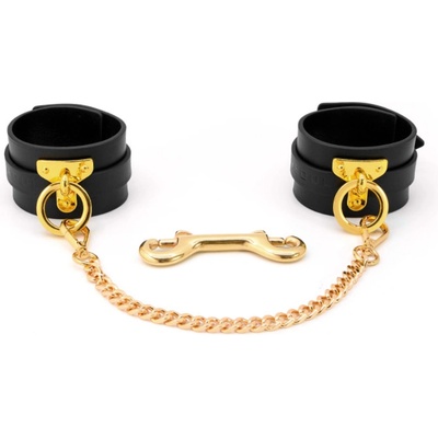 SuperLove Deluxe Leather Handcuffs Black-Gold