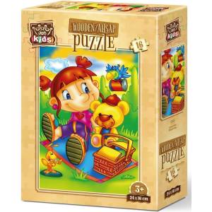 Art Puzzle Дървен пъзел Art Puzzle от 16 части - Момиченце и меченце (5855) - ozone