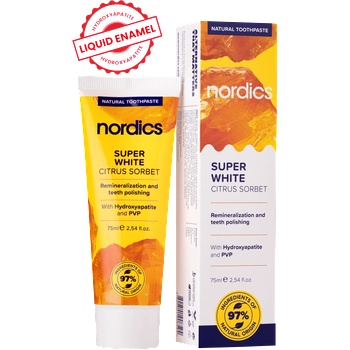 Nordics Избелваща и реминерализиращза паста за зъби Nordics Super White с „течен емайл (NORICSSUPERWHITE)