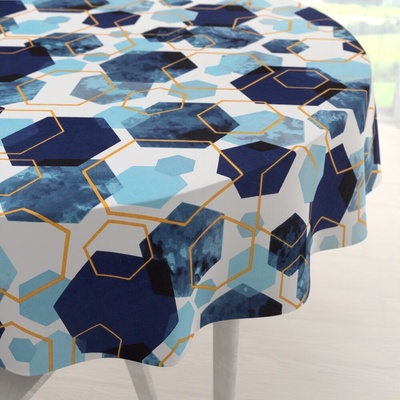 Biante bavlna okrúhly obrus Sandra SA-574 Modré hexagóny na bielom Ø 110 cm