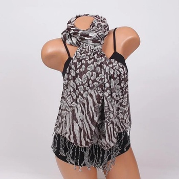 Image 1 of Ефектен шал в кафяво с бели цветя и шарки