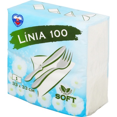 Línia papierové servítky 1-vrstvové biele 33 x 33 cm 100 ks