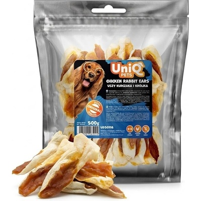 Uniq Pets Dog Snacks Meaty Chicken Rabbit Ears дъвчащи лакомства за кучета заешко ухо с пилешко, 500 г