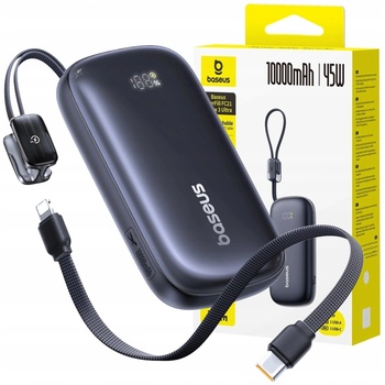 Baseus EnerFill FC21 Qpow 3 Ultra Power Bank 10000mAh 45W с прикачен кабел за носене на врата, черен (6932172692469)