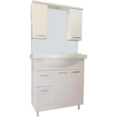 Ramois ПВЦ комплект шкаф с мивка и огледало за баня Лале 80 см, водоустойчив, бял