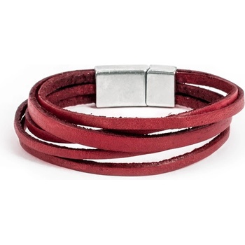 Base Мъжки комплект от 5 гривни от естествена кожа - Червен 20230901011 (404273_Червен)