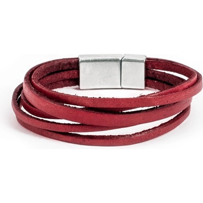 Base Мъжки комплект от 5 гривни от естествена кожа - Червен 20230901011 (404273_Червен)