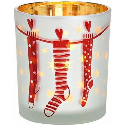 TEXTILOMANIE Skleněný svícen Christmas Stocking 10 cm bílý (10039809)