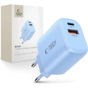 Tech-Protect nca20 Захранване за мрежа с 2 порта pd 20w / qc3.0 светлосиньо (5906302330652)