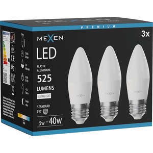 Mexen Nova 3x LED крушка E27, C37, 5W, неутрална - 4000K, 525 lm - L102-E27-0540-01x03 (L102-E27-0540-01x03)