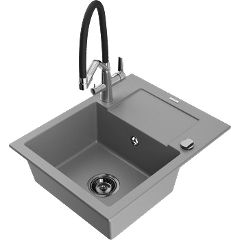 Mexen Enzo гранитна мивка с 1 отделение и отцедник и кухненски смесител Duo, сив - 6506-71-671701-07-B (6506-71-671701-07-B)