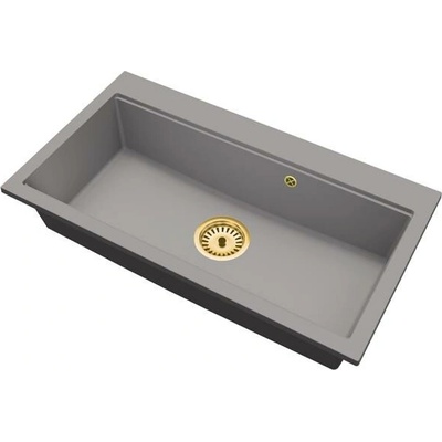 DobreSny Granitový dřez ELITE 90 ŠEDÝ + zlatý sifon 90 x 50 x 21cm