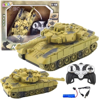 Lean Toys 28923 Tank T90 RC světla a zvuky, pískový 1:18