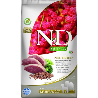 N&D Quinoa Grain Free Adult Medium & Maxi Neutered Duck Broccoli & Asparagus 2,5 kg