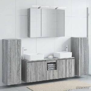 vidaXL Комплект мебели за баня 6 бр. Сив Сонома (3407164)