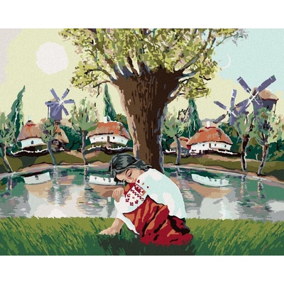 zuty Malování Podle Čísel Dívka U Jezera 80 x 100 Cm Plátno