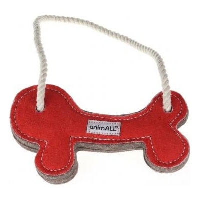 animALL Hračka Kost preťahovadlo natural kůže podložená plstí 10 x 19 cm
