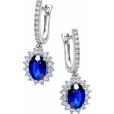 Zlaton Náušnice bílé zlato visací 2.4cm 3.1g s modrým safírem 1.73ct a diamanty 0.51ct N04082603604