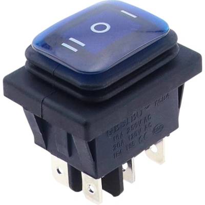 Kolískový vypínač obdĺžnikový s podsvietením KCD4, ON-OFF-ON, IP65, 250V/16A Modrá